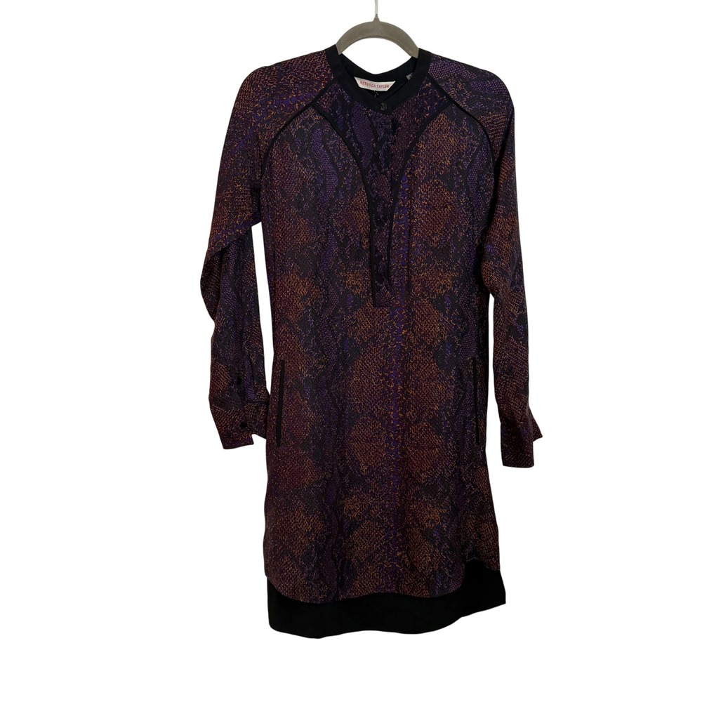 Rebecca Taylor Silk Snake‎ Print Button Front Long Sleeve Mini Dress Size 6